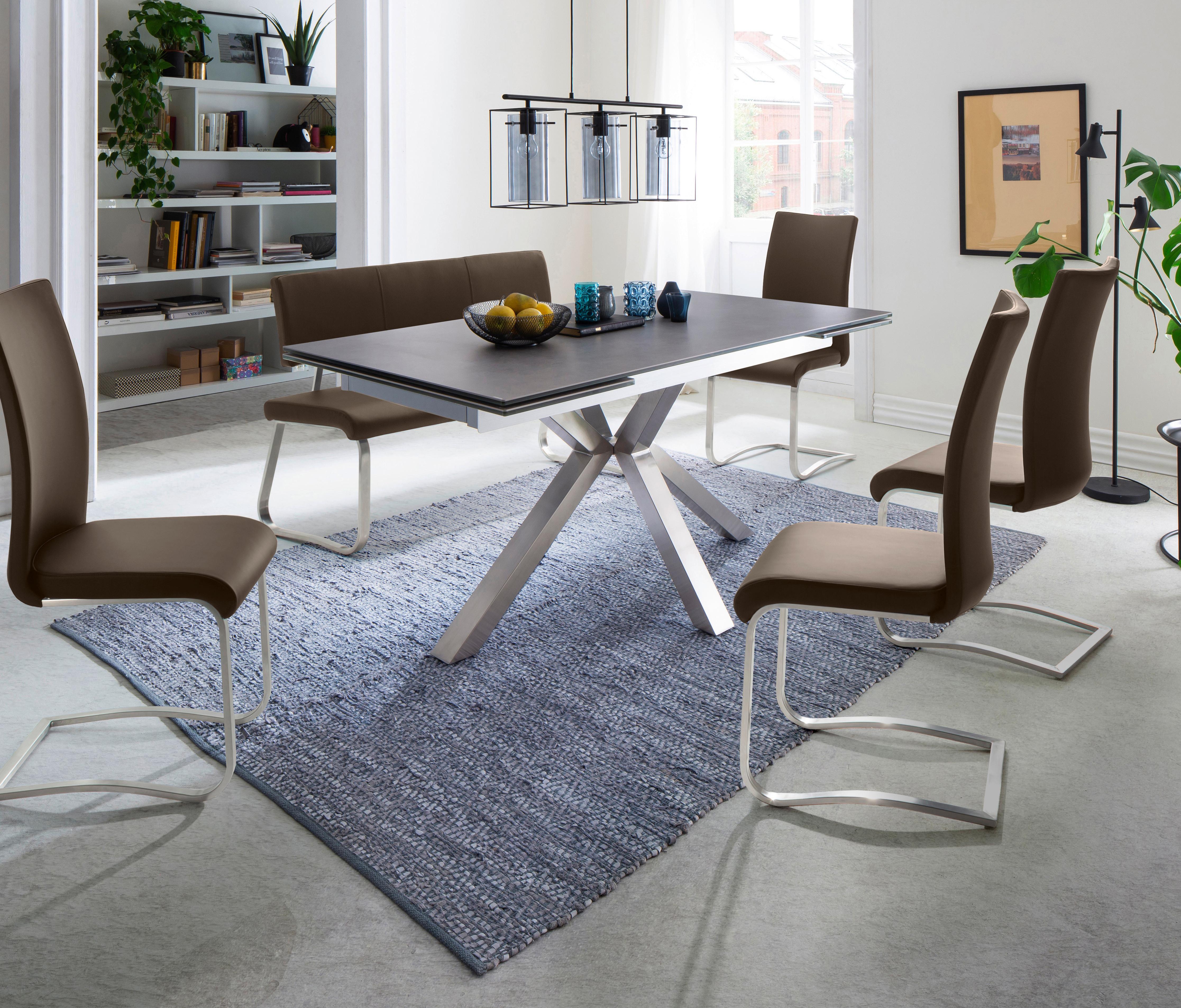 Sitzbank mit Lehne Braun Arco 175x86x59 cm - Edelstahlfarben/Braun, Design, Leder/Metall (175/86/59cm) - Livetastic