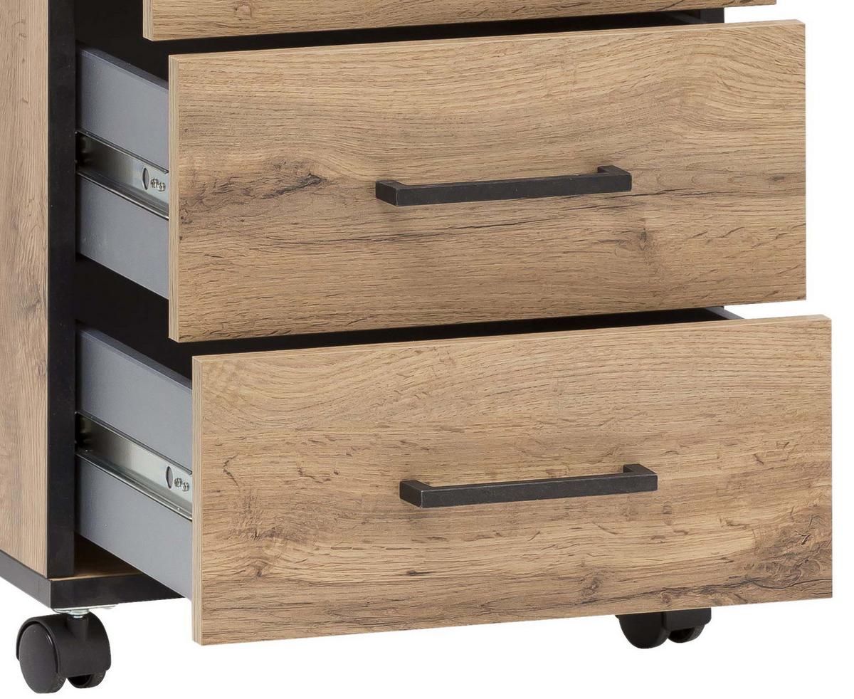 Rollcontainer Eiche Dekor Serie 2000 BxHxT 40,1x57x50 cm - Eichefarben, KONVENTIONELL, Holzwerkstoff/Kunststoff (40,1/57/50cm) - MID.YOU