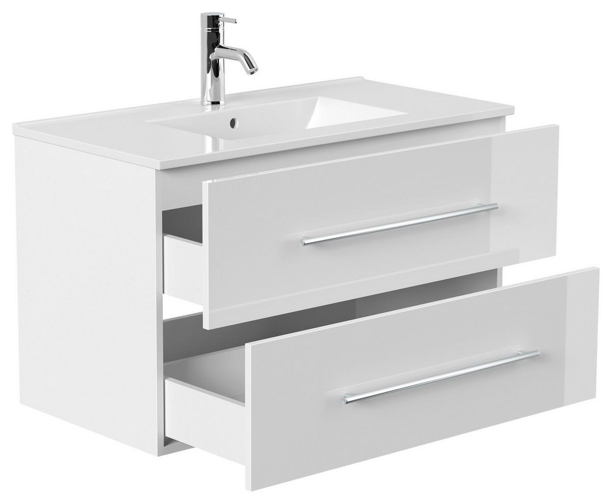 WASCHTISCHKOMBI Homeline, Weiß HG B: 91 cm - Weiß Hochglanz/Weiß, Basics, Keramik/Holzwerkstoff (91cm) - MID.YOU