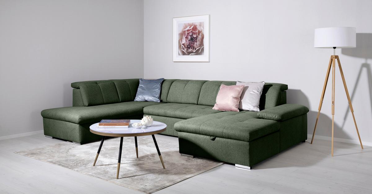 Wohnlandssschaft Grün U: 215x328x173 cm - Grau/Grün, Design, Textil (215/328/173cm) - MID.YOU