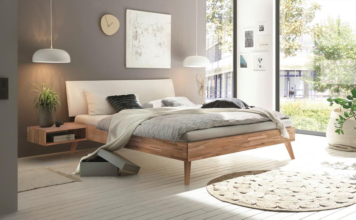 Bett Pesaro Mit Gepolstertem Kopfteil 160x200 - Buchefarben/Weiß, Design, Holz/Textil (160/200cm) - Hasena