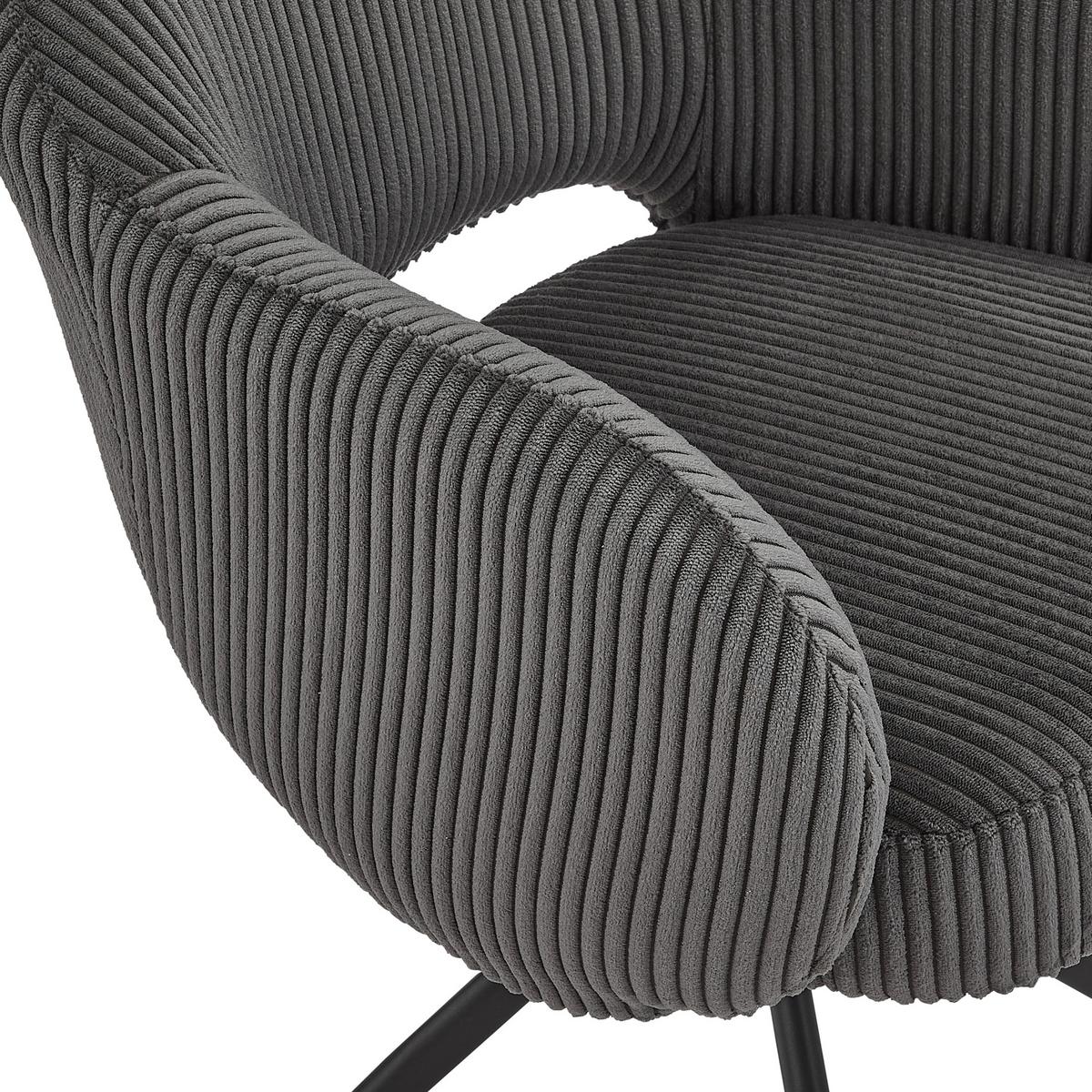 Armlehnstuhl Cord Dunkelgrau, B: 58cm - Dunkelgrau/Schwarz, Design, Textil/Metall (58/84/60cm) - Livetastic