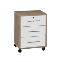 Rollcontainer Weiß/Eiche Office Edition 44x58x40 cm - Weiß/Sonoma Eiche, MODERN, Holzwerkstoff/Kunststoff (44/58/40cm) - MID.YOU