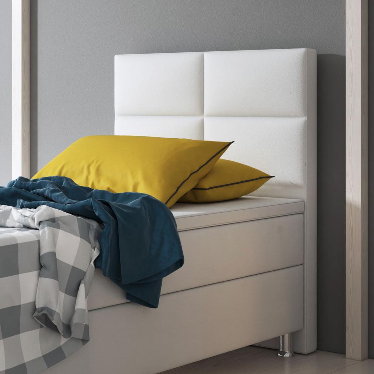 Boxspringbett Mit Topper 90x200 Cm Miami-Bk - Silberfarben/Weiß, KONVENTIONELL, Leder/Textil (90/115/210cm) - MID.YOU