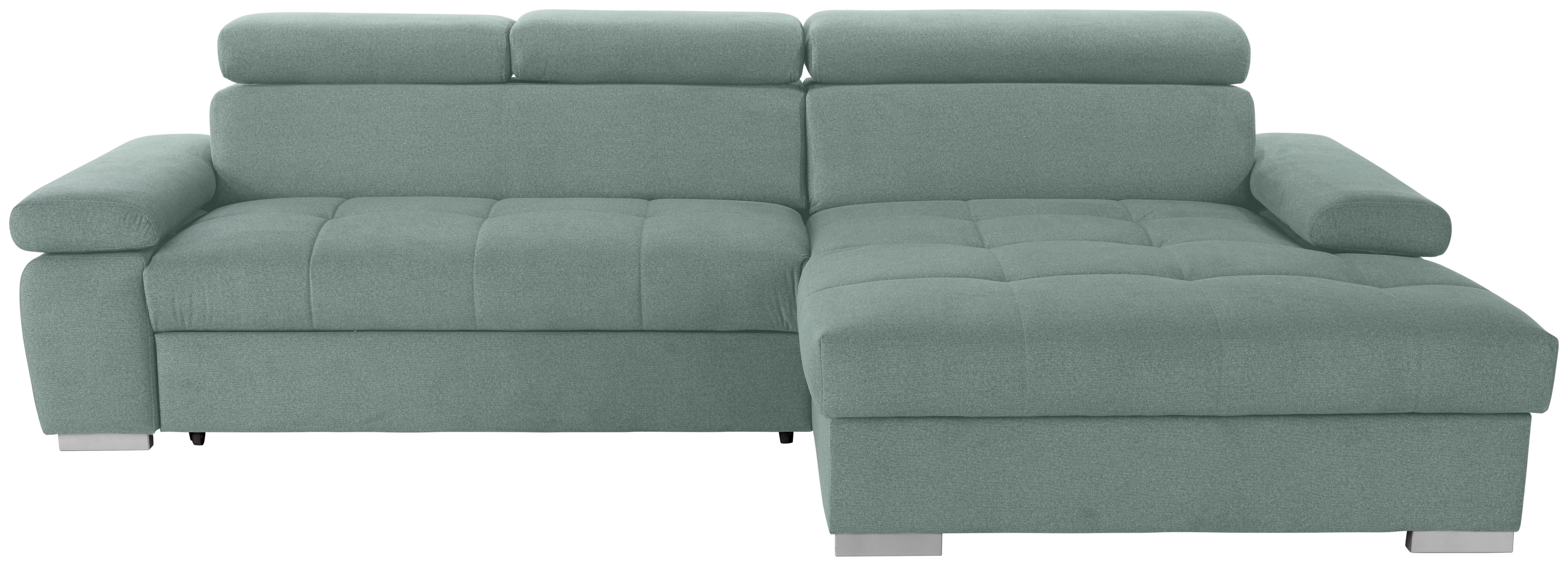 Ecksofa mit Bettkasten Perry Grün 292x183 cm - Silberfarben/Grün, Design, Textil (292/183cm) - Livetastic
