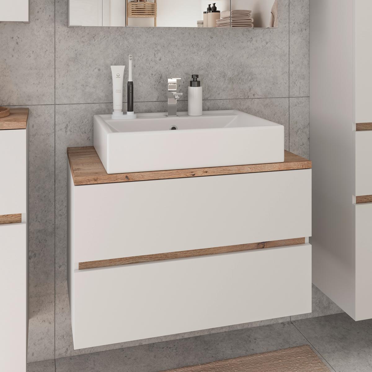 Waschbecken mit Unterschrank Marbella B: 80 cm Weiß - Weiß, MODERN, Keramik/Holzwerkstoff (80/64,5/47cm)