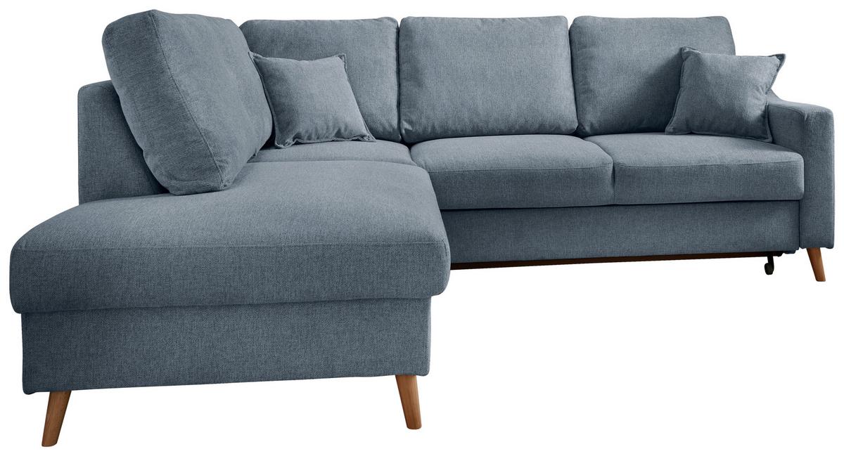 Ecksofa mit Schlaffunktion Valentina mit Kissen Blau - Blau/Naturfarben, KONVENTIONELL, Textil (200/230cm) - P & B