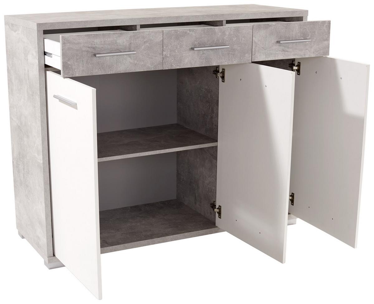 Kommode B 144 Cm Q-big New, Beton Optik/weiß - Weiß/Grau, MODERN, Holz (144/105/44cm)