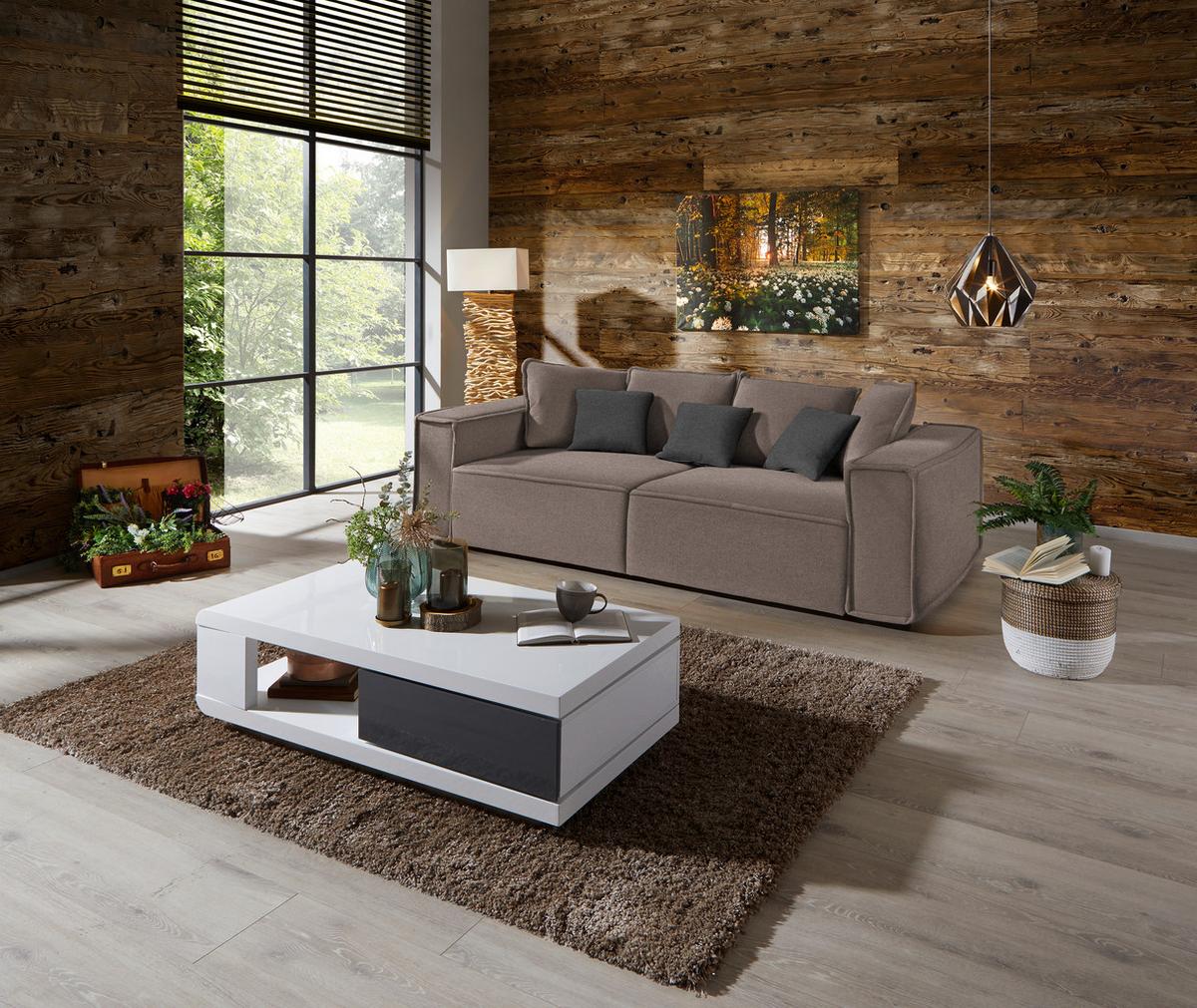 Bigsofa mit Kissen Surf, Mikrofaser - Taupe/Dunkelgrau, MODERN, Holz/Textil (244/62/117cm) - Luca Bessoni