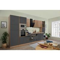 Küchenzeile Premium mit Geräten 395 cm Grau/Eiche Dekor - Eichefarben/Grau, Basics, Holzwerkstoff (395cm) - Respekta