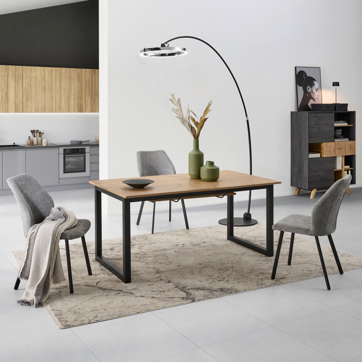 Ausziehtisch Dean 160 Az 160-200x76x90 Cm Eiche - Schwarz/Eiche Artisan, KONVENTIONELL, Holzwerkstoff/Metall (160-200/90/76cm) - MID.YOU