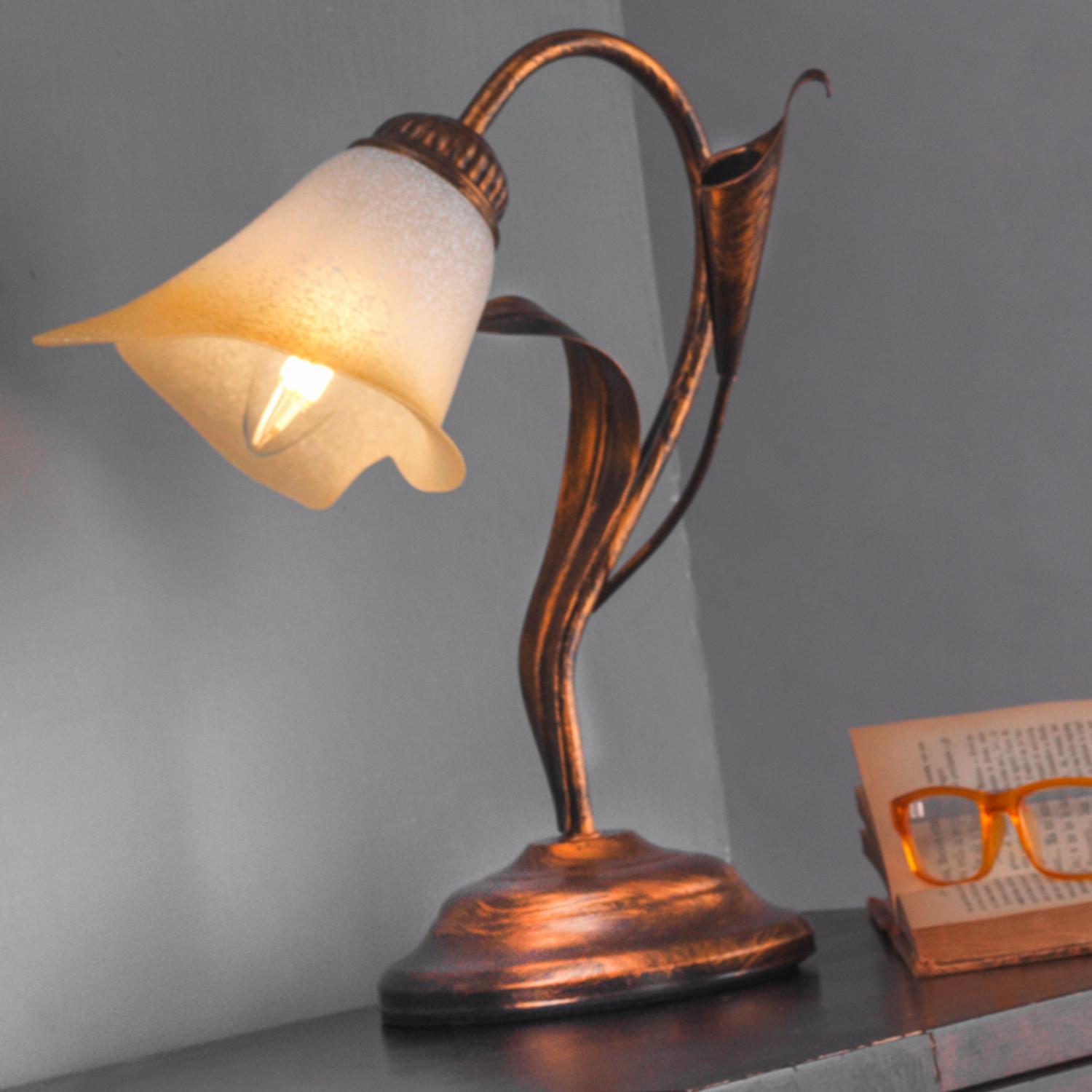 Tischleuchte 4722/Lb - Bronzefarben/Weiß, Natur, Metall (25/31cm)