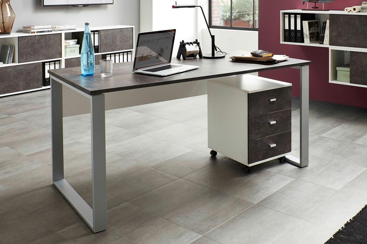 Schreibtisch B 158 H 75 cm Gw-Altino, Graphitfarben/Weiß - Graphitfarben/Weiß, KONVENTIONELL, Holzwerkstoff/Metall (158/75/79cm) - Germania
