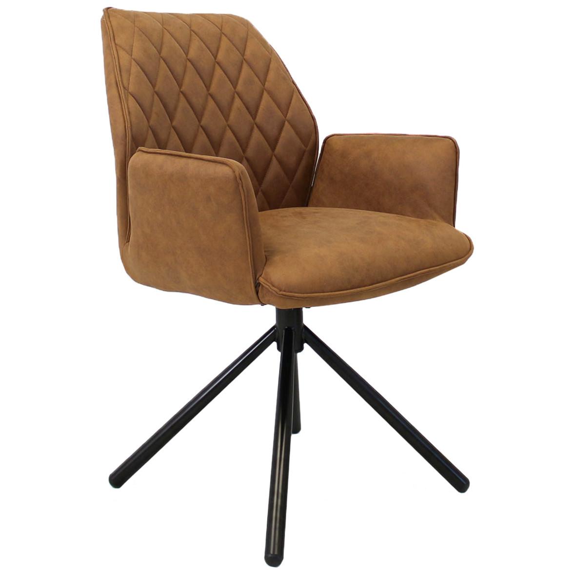 Armlehnstuhl Donny Cognac/Schwarz, B: 58 cm - Cognac/Haselnussfarben, LIFESTYLE, Textil/Metall (58/92/52cm) - MID.YOU