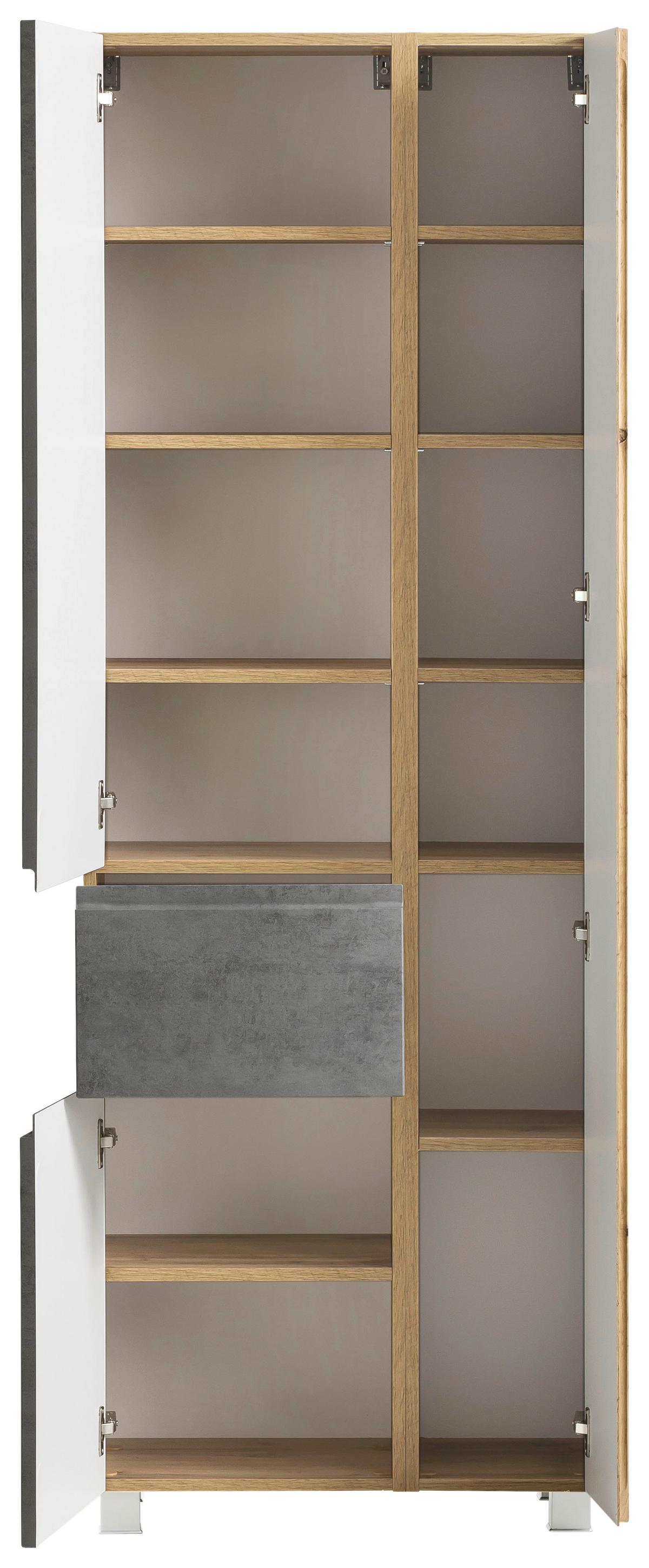 Badezimmer Hochschrank Varese BxH 65x180cm Grau/ Eiche Dekor - Eiche Wotan/Hellgrau, MODERN, Holzwerkstoff (65/180/35cm) - Held