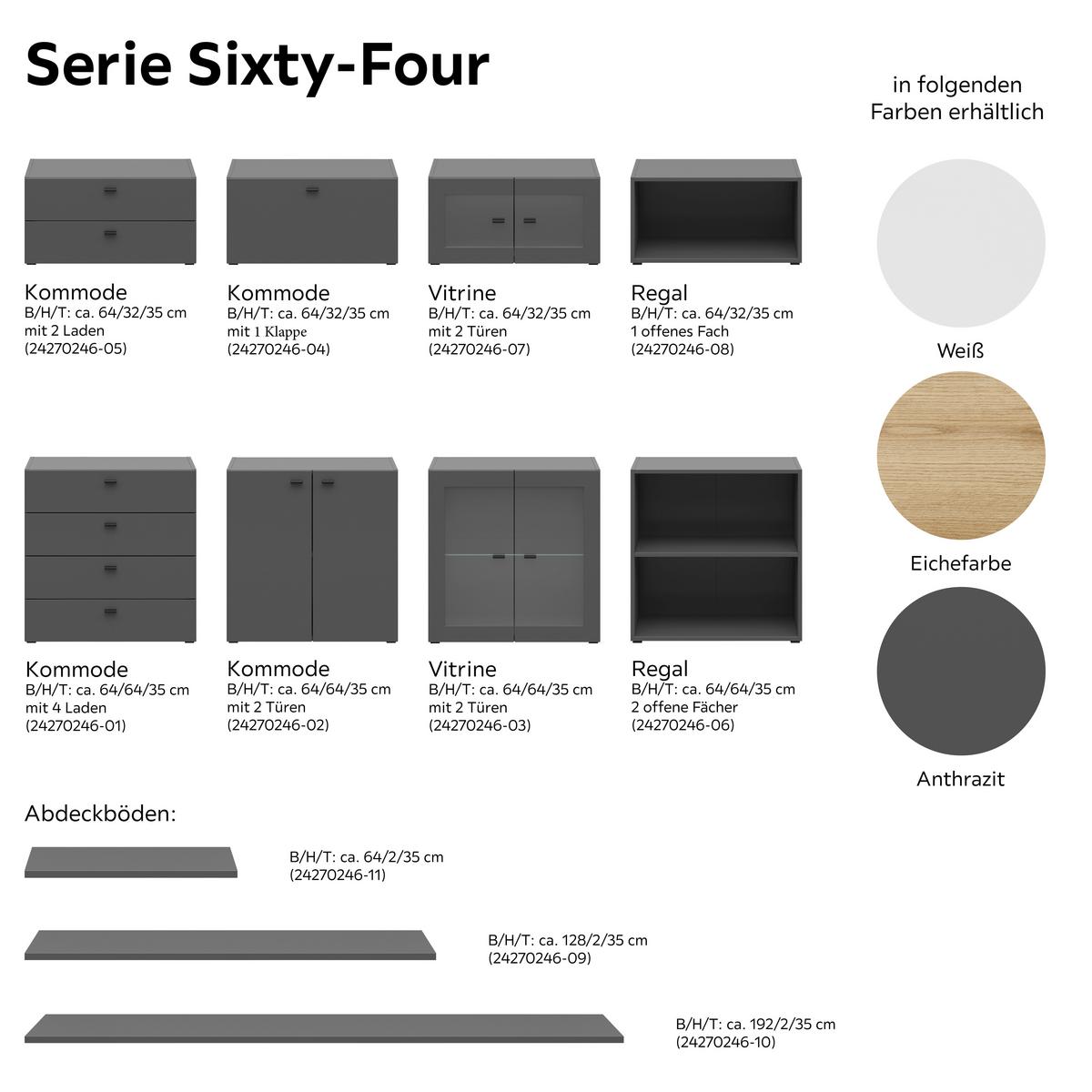 Abdeckboden Sixty-Four 128x35 cm Graphitfarben - Graphitfarben, Trend, Holzwerkstoff (128/2/35cm)