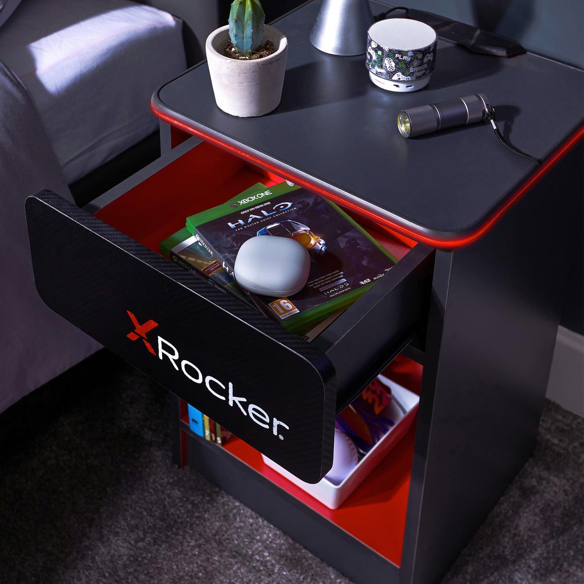 Nachtkästchen Mit Led Und Usb Rot/schwarz H: 54cm Carbon-Tek - Rot/Schwarz, MODERN, Holzwerkstoff/Kunststoff (36/54/33cm) - X Rocker