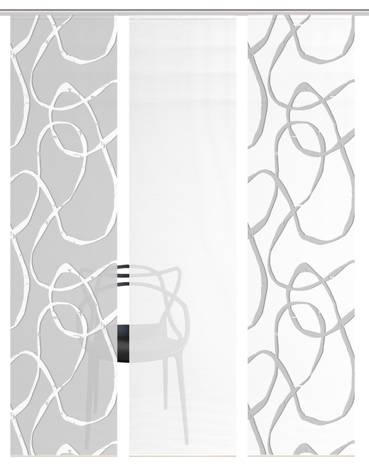 Flächenvorhang Ophelia 3er Set - Hellgrau/Weiß, KONVENTIONELL, Textil (60/260cm)