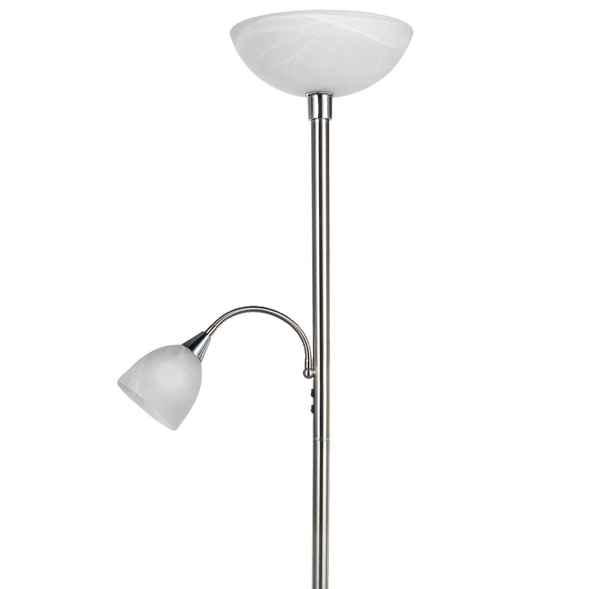Stehlampe Erol Nickelfarben/Weiß mit Lesearm - Weiß/Nickelfarben, KONVENTIONELL, Glas/Metall (30/178cm) - James Wood