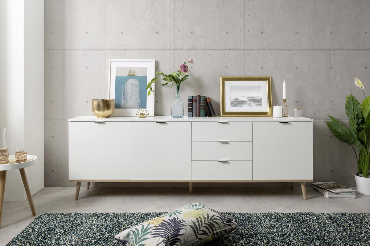 Sideboard Dekor M. 3 Laden 200cm Göteborg 57 Sonoma Eiche - Weiß/Sonoma Eiche, KONVENTIONELL, Holzwerkstoff (200/68/40cm) - MID.YOU