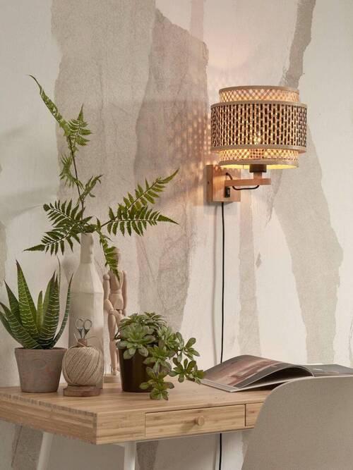 Wandleuchte Bhutan/W/N/2520/Bn - Schwarz/Naturfarben, Trend, Holz (25/29/25cm) - Good & Mojo