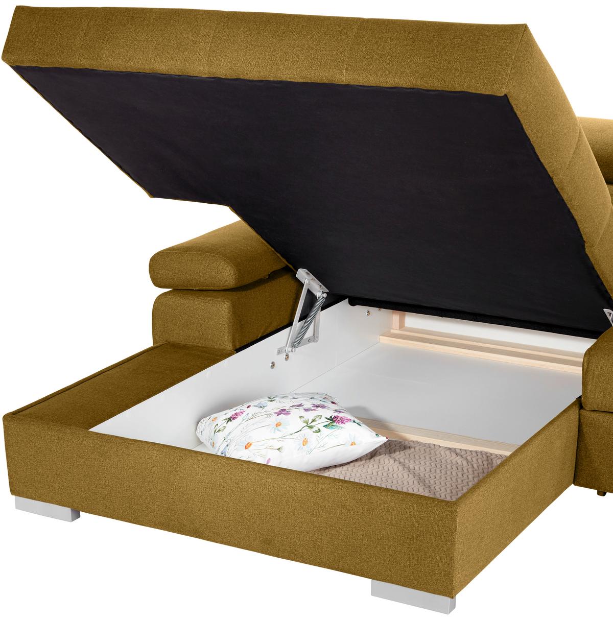 Ecksofa Mit Bettkasten Perry Ecrufarben 292x183 Cm - Ecru/Silberfarben, Design, Textil (183/292cm) - Livetastic