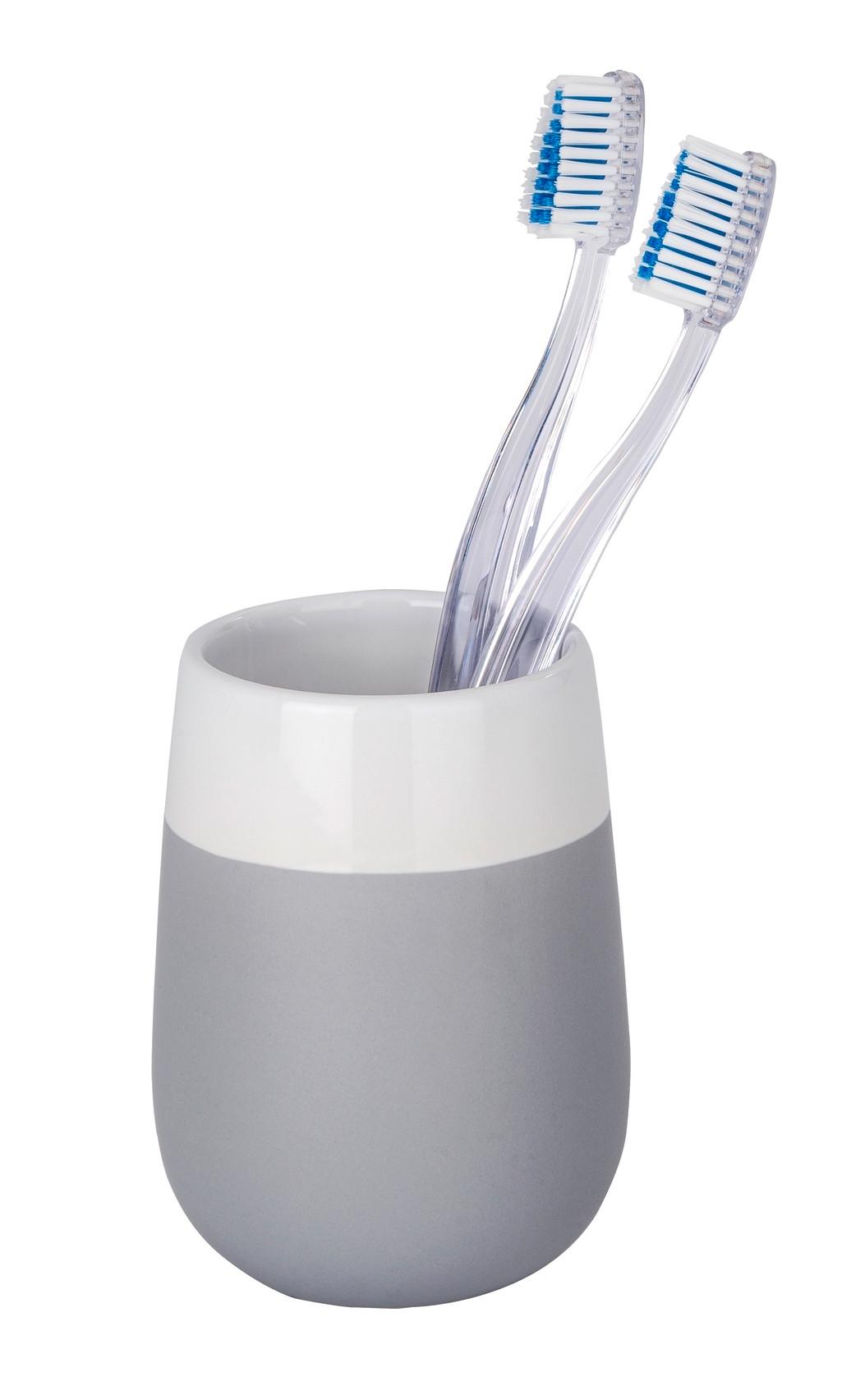Zahnputzbecher Malta 22050100 - Weiß/Grau, MODERN, Keramik (8/11/8cm) - Wenko
