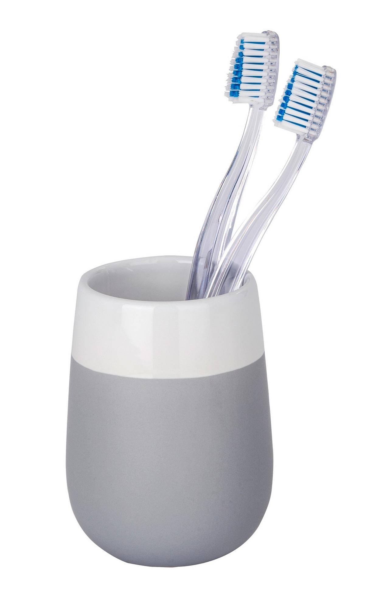 Zahnputzbecher Malta 22050100 - Weiß/Grau, MODERN, Keramik (8/11/8cm) - Wenko