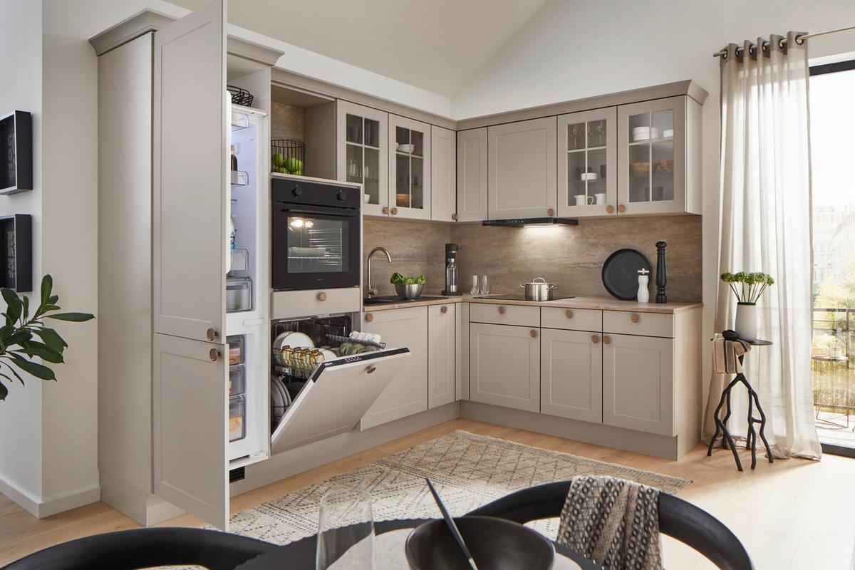 Eckküche Ip 4250 - Hellgrau/Braun, ROMANTIK / LANDHAUS, Holzwerkstoff (276,6/215cm) - Impuls