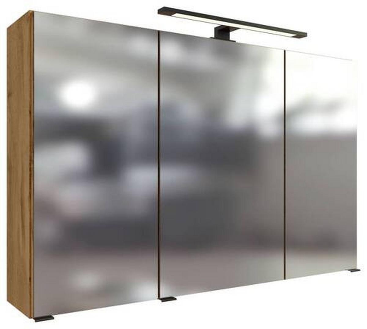 Spiegelschrank Manchester Led 3 Türen 100x64x20 cm - Eichefarben, MODERN, Glas/Holzwerkstoff (100/64/20cm) - Held