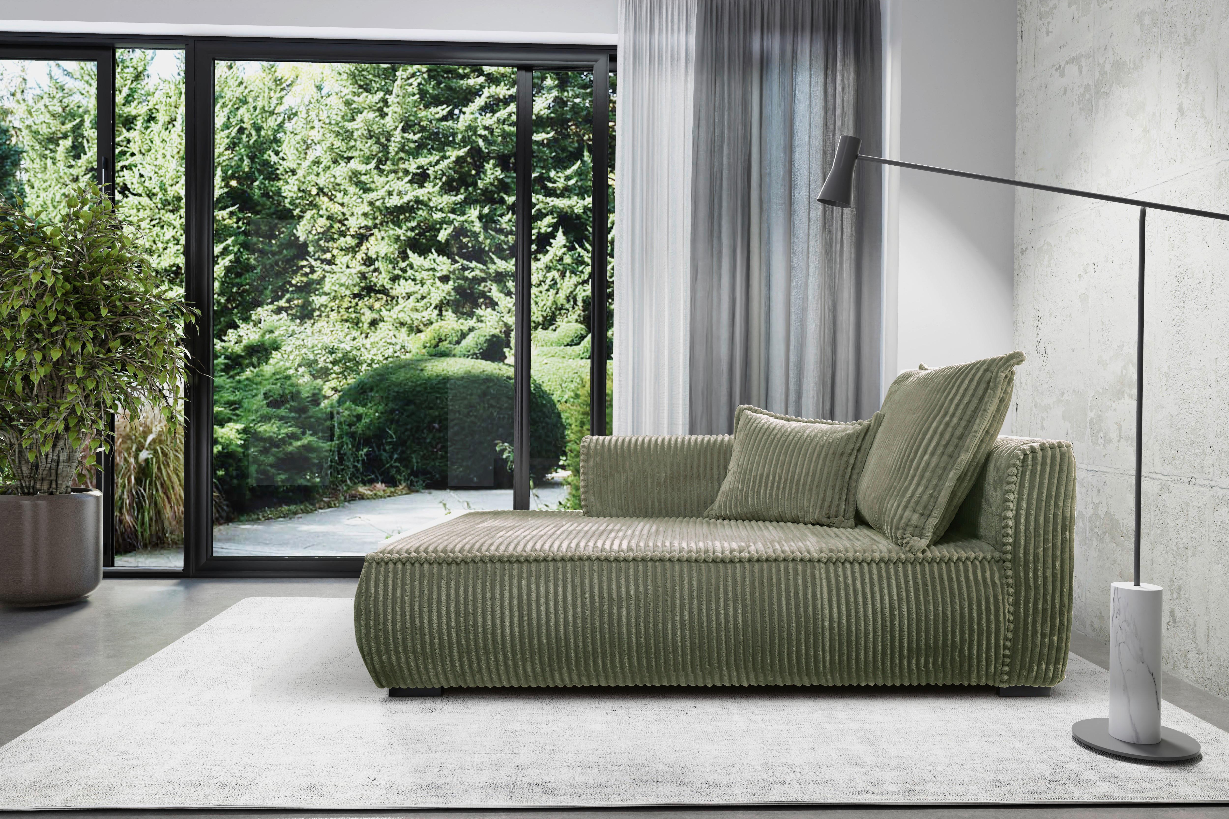 Recamiere Modena Links Grün, B: 208 cm - Schwarz/Grün, Design, Textil (207/75/121cm) - MID.YOU