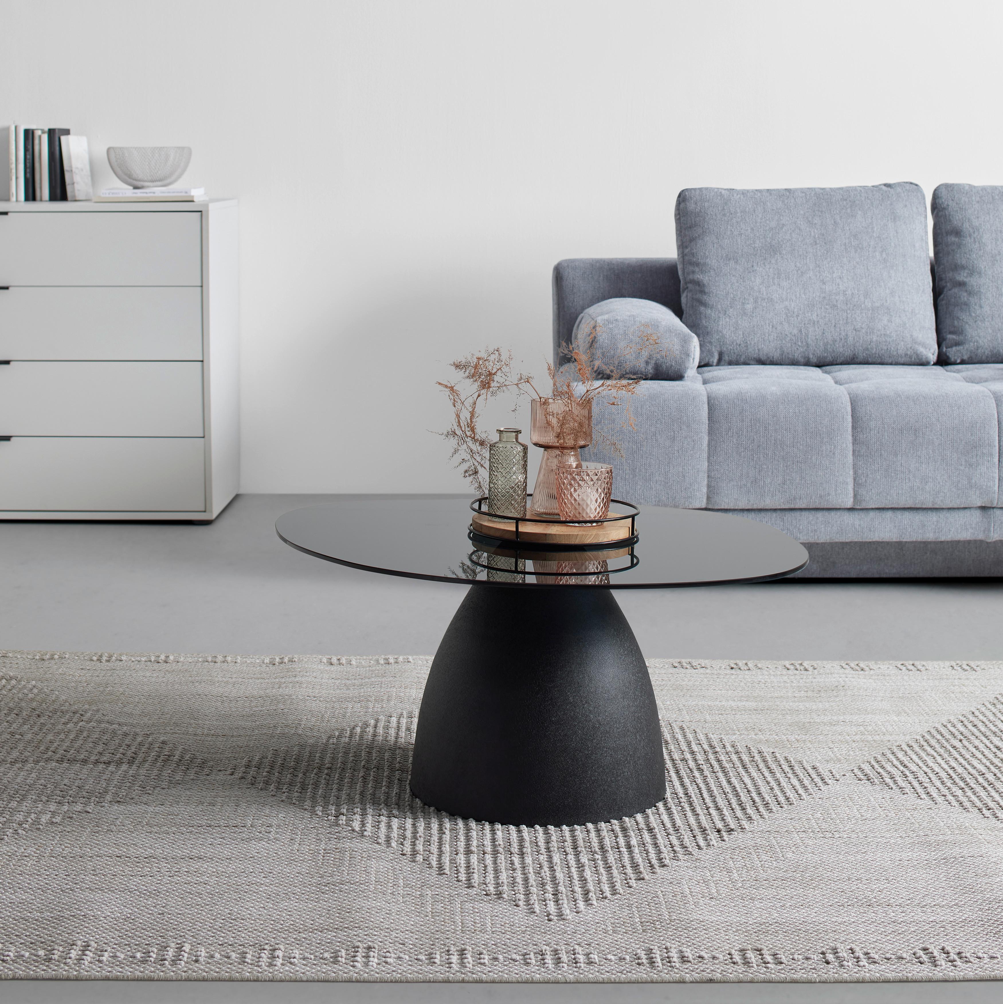 Konferenční stolek Murphy, kov/sklo, š: 86cm - černá, Moderní, kov/sklo (86/76/40cm) - Premium Living