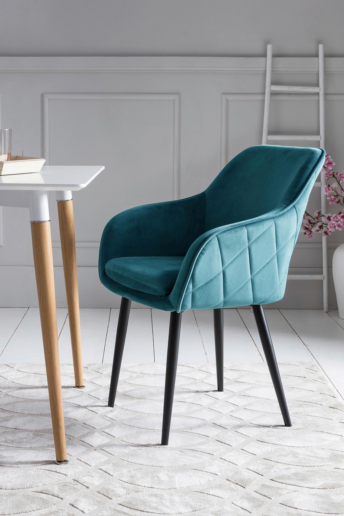 Armlehnstuhl Türkis B: 61cm - Türkis/Schwarz, MODERN, Textil/Metall (61/85/60cm) - Livetastic