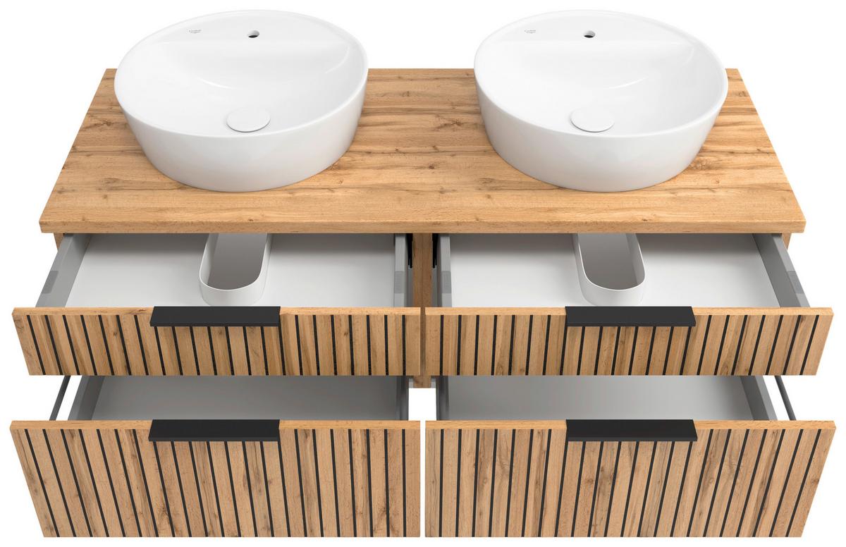Waschbecken Mit Unterschrank Chester B: 120 Cm - Eiche Wotan/Schwarz, MODERN, Holzwerkstoff/Stein (120cm) - Held