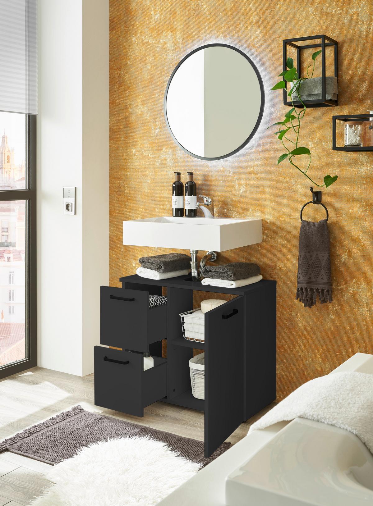 Waschbeckenunterschrank Vanice B: 70 Cm Schwarz - Schwarz, MODERN, Holzwerkstoff (70/60/35cm) - MID.YOU