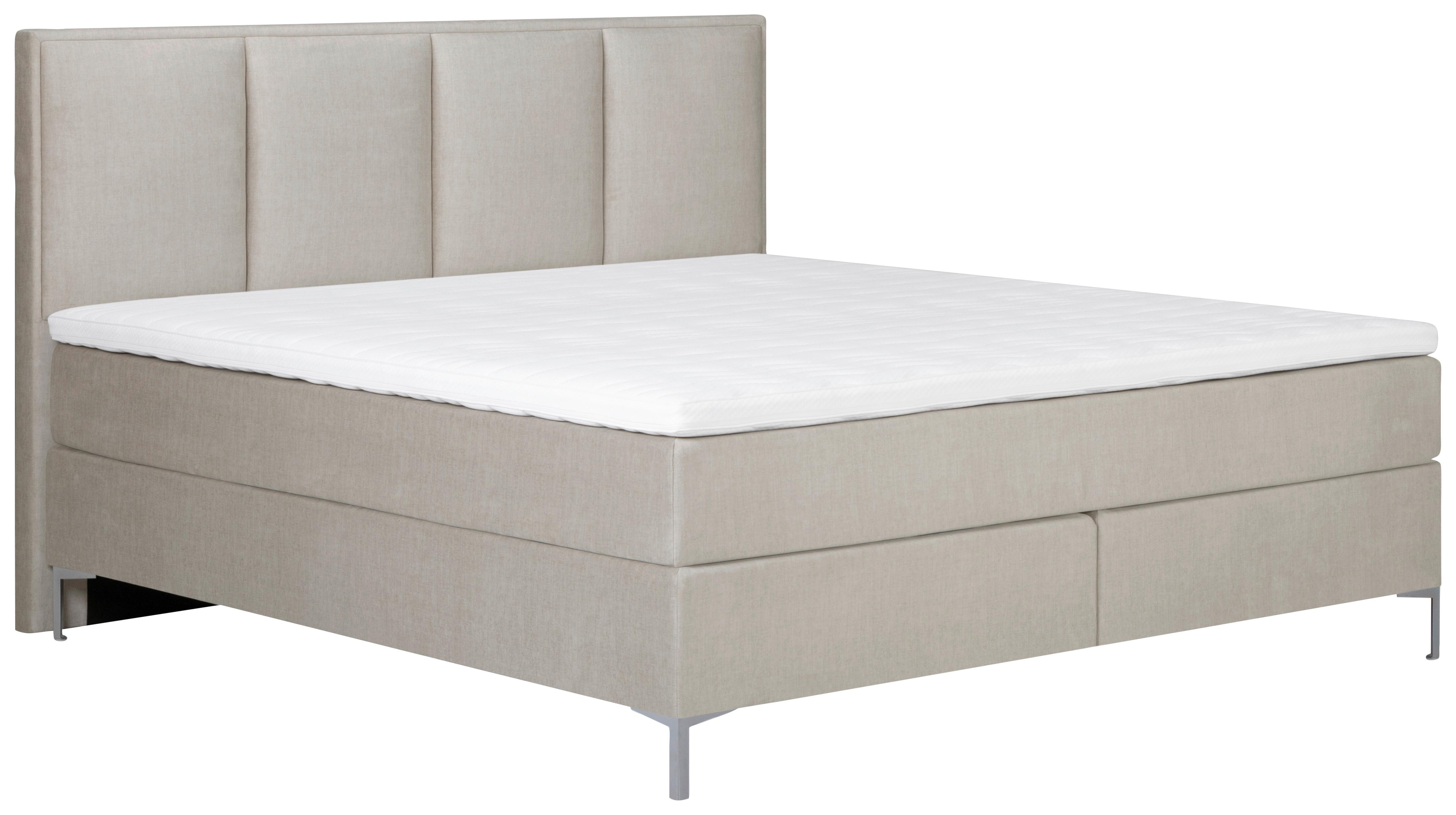 Boxspringbett Graz 140x200 cm Beige inkl. Topper - Beige/Alufarben, MODERN, Textil (140/200cm) - MID.YOU