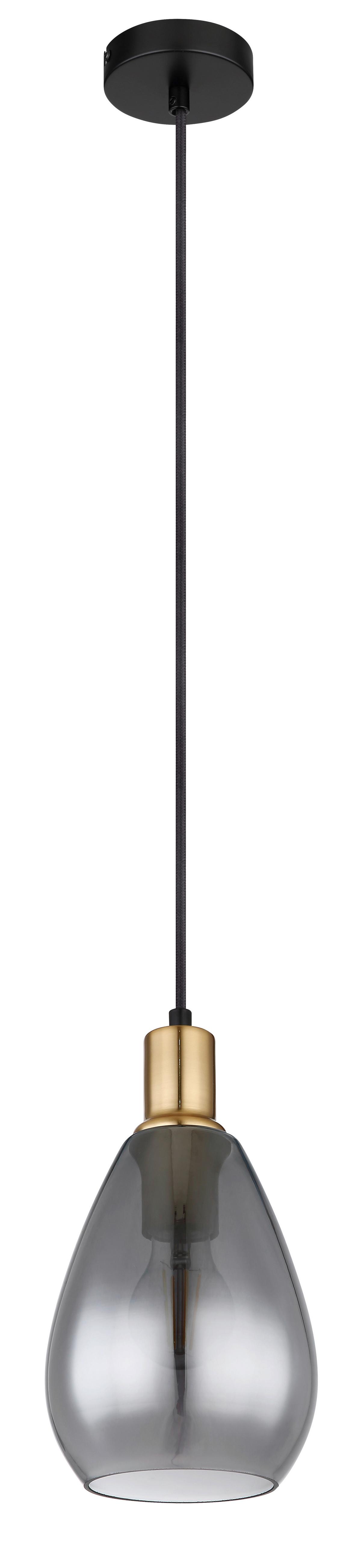 Hängeleuchte 15563h H: 120 cm 1-Flammig - Messingfarben/Schwarz, Design, Glas/Textil (15/120cm) - Globo