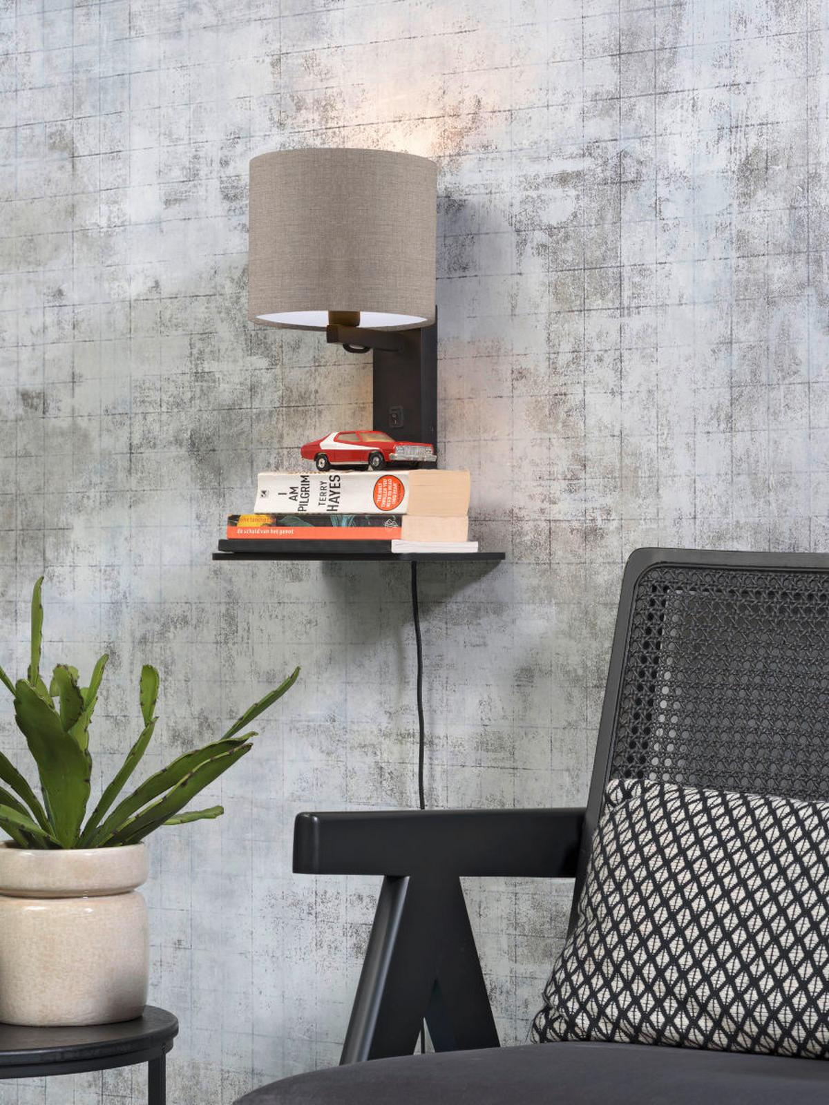 Wandleuchte Andes/W1/B/1815/Ld - Schwarz, Trend, Holz/Textil (19/24/36cm) - Good & Mojo