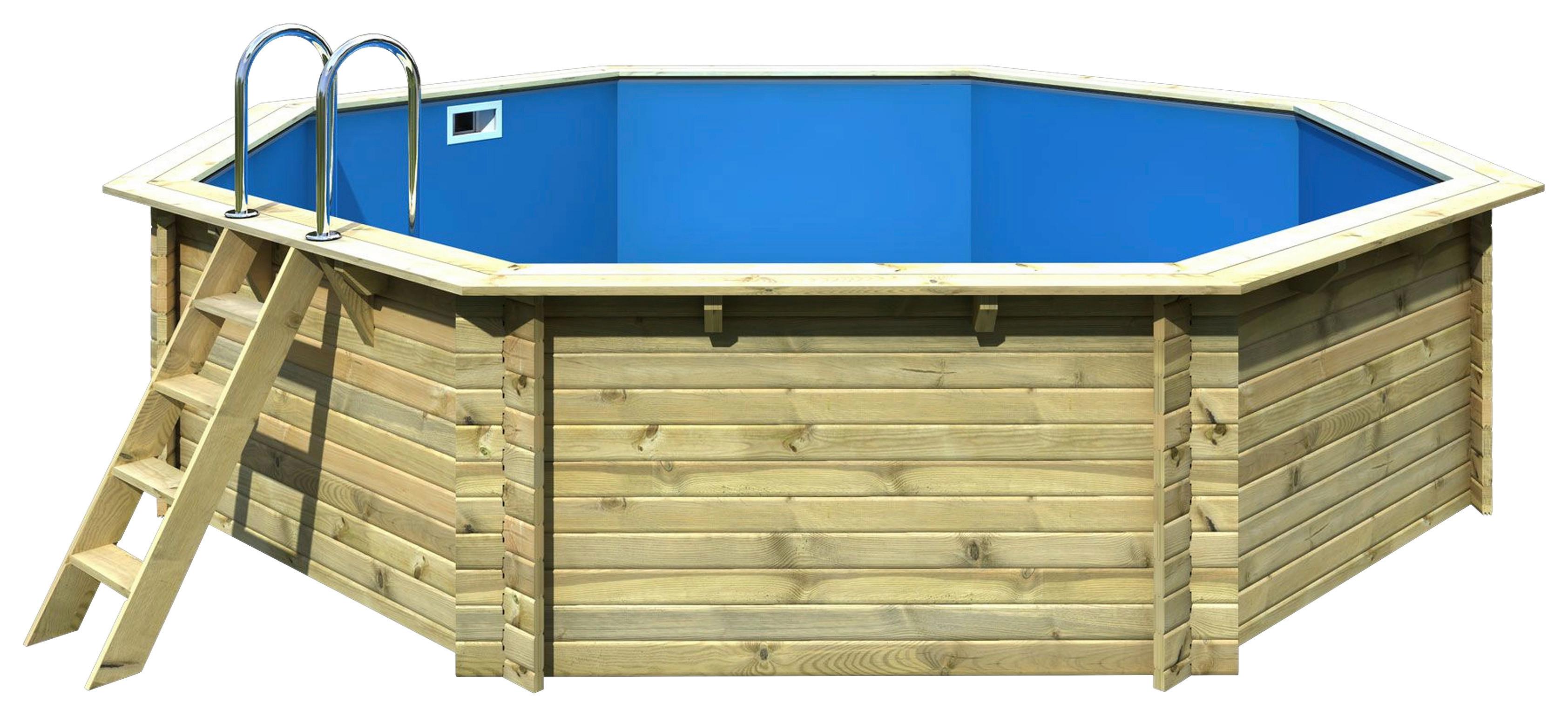 Schwimmbecken Achteckig Ibiza 3 mit Leiter, Pumpe Ø 547 cm - Blau/Naturfarben, Basics, Holz (547/124cm) - Karibu