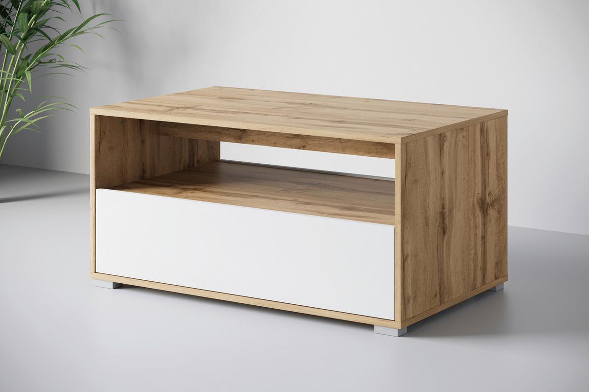 Couchtisch Narobi-ii Eiche Wotan/weiß B: 90 Cm - Eiche Wotan/Weiß, Trend, Holzwerkstoff/Kunststoff (90/45/55cm) - P & B
