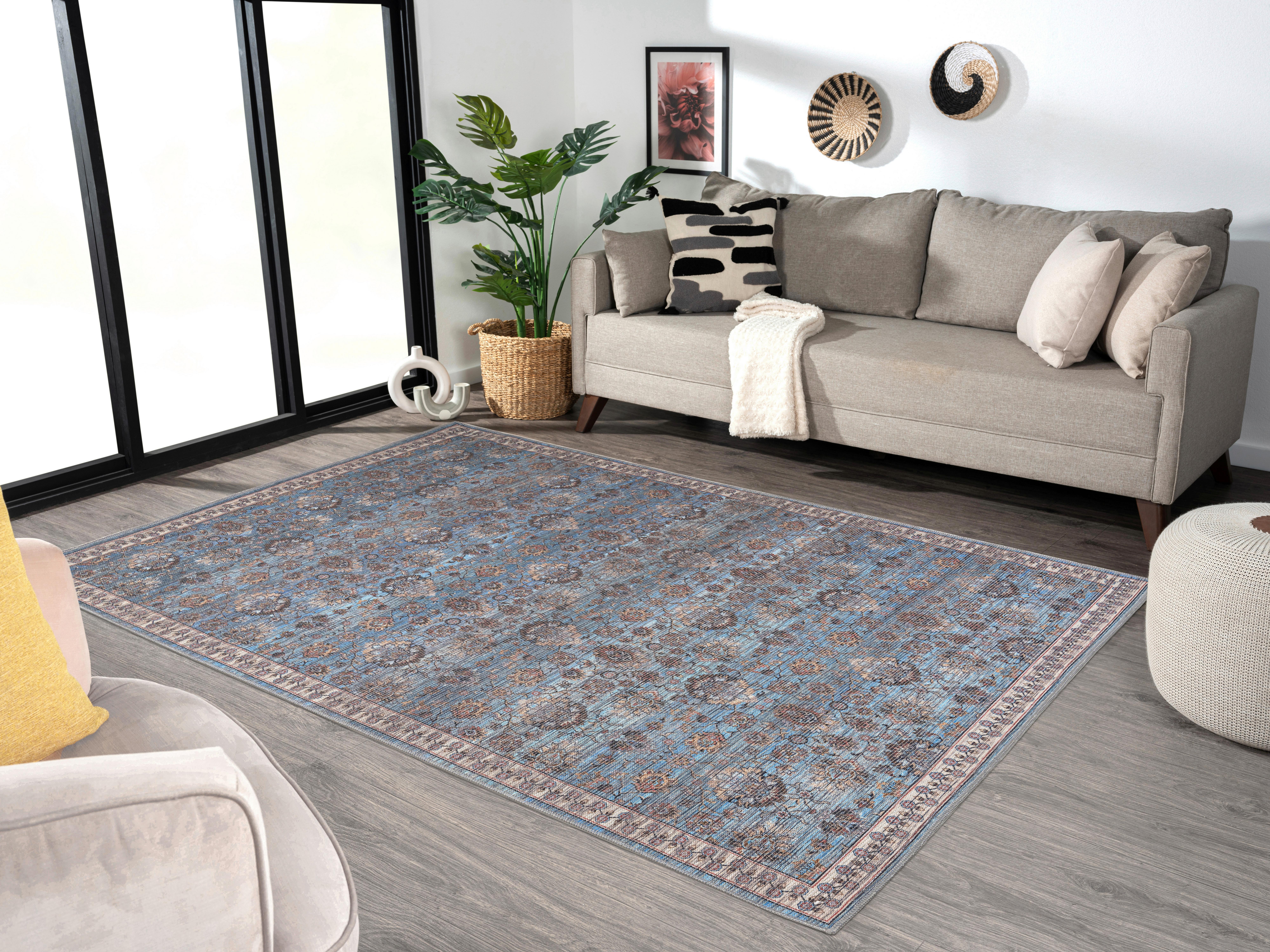 Webteppich Blau/Gold Una 160x230 cm Mischgewebe - Blau/Goldfarben, ROMANTIK / LANDHAUS, Textil (160/230cm) - James Wood
