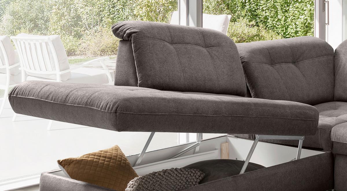 Wohnlandschaft Mit Bettkasten Rigatti Graubraun B: 387 Cm - Graubraun/Schwarz, MODERN, Textil (252/387/184cm) - Livetastic