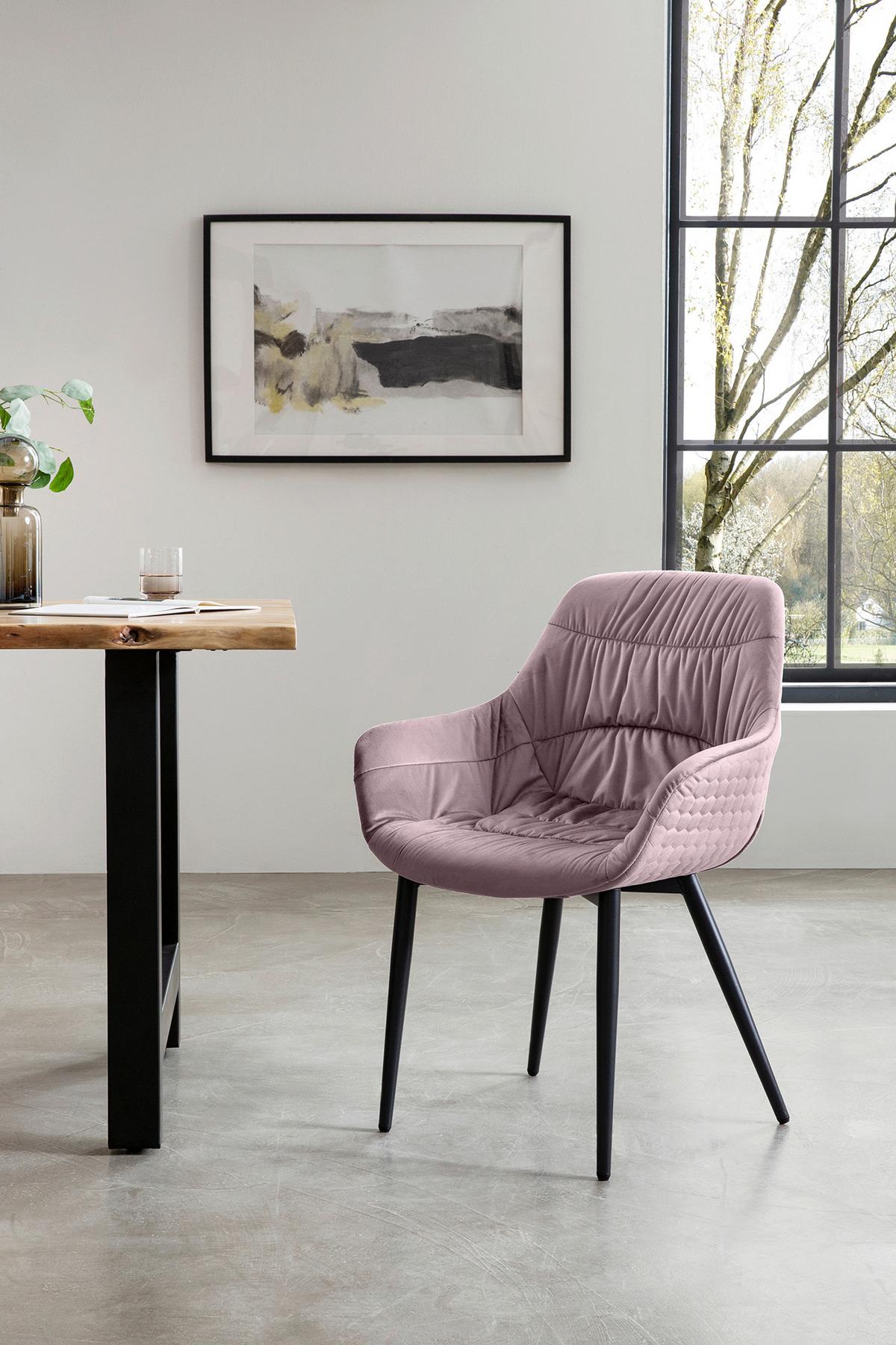 Tischgruppe Akazie Massiv/Rosa 5--Teilig. - Naturfarben/Rosa, MODERN, Holz/Textil (180/90/76,5cm) - Livetastic