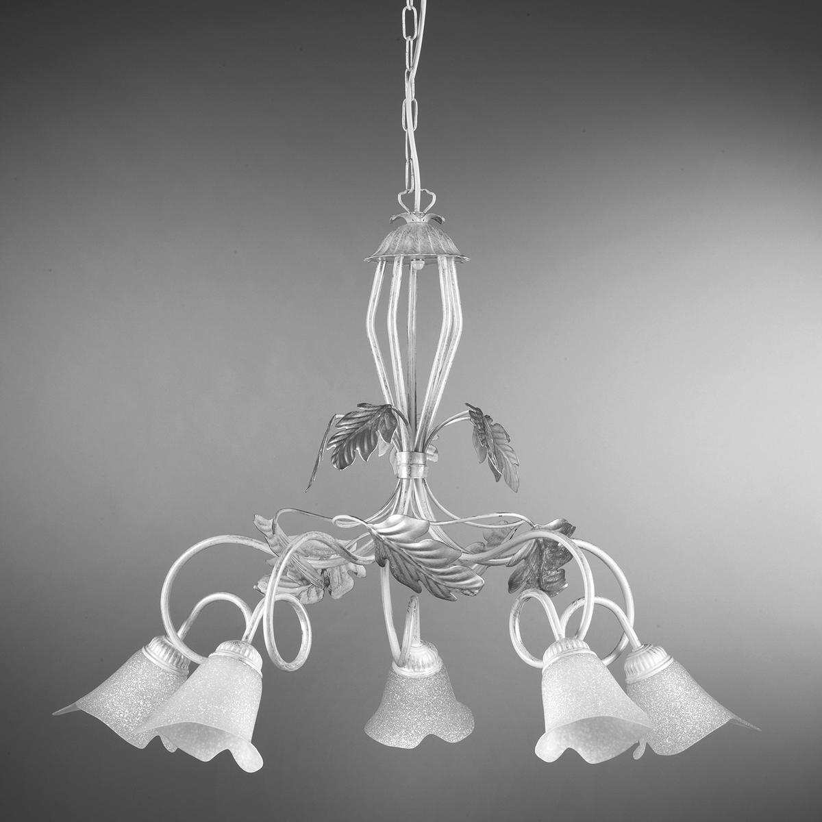 Kronleuchter 4836/5 - Silberfarben/Weiß, KONVENTIONELL, Glas/Metall (90/130cm)