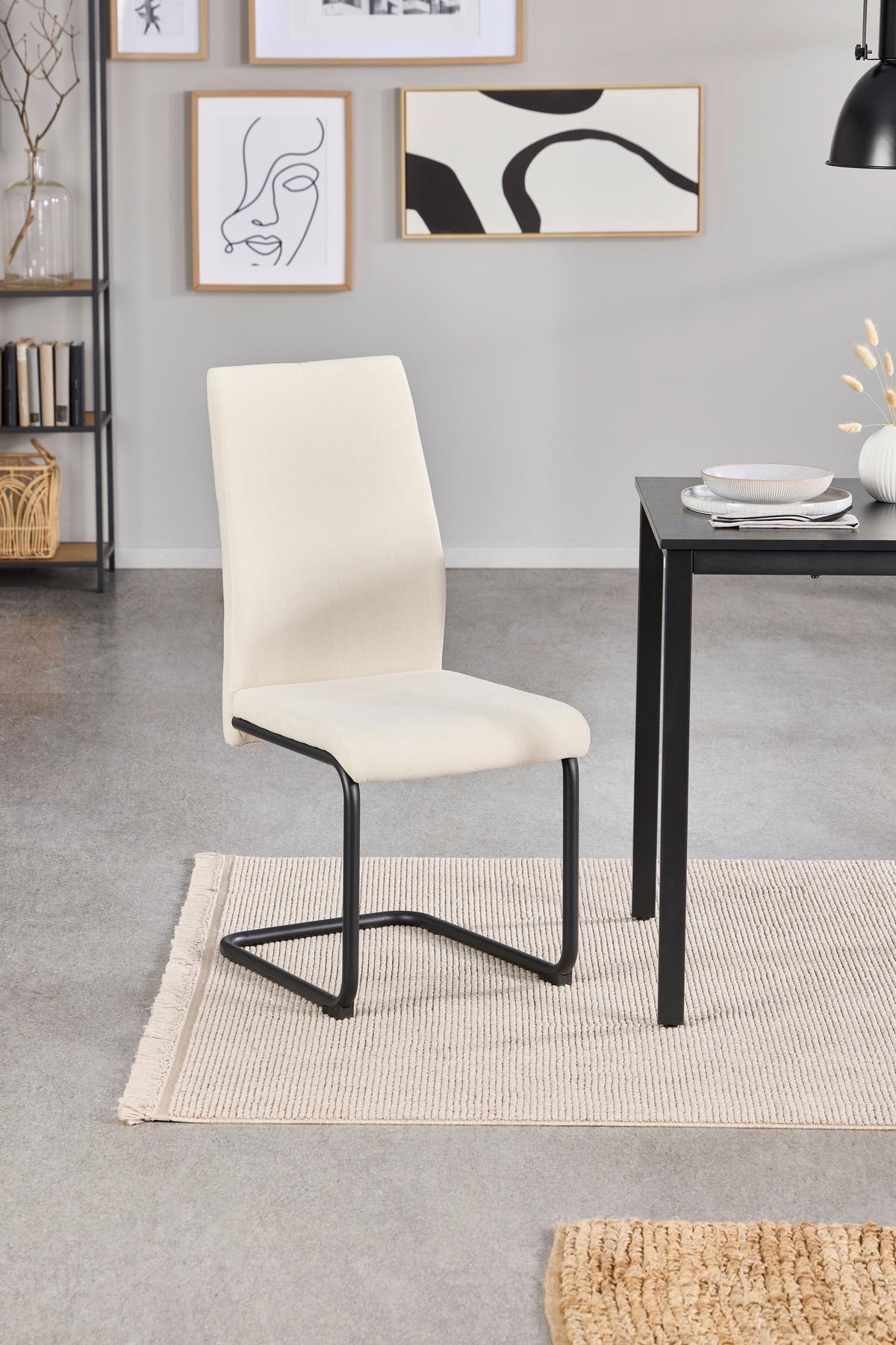 Schwingstuhl Anne Webstoff creme gepolstert - Creme/Schwarz, KONVENTIONELL, Textil/Metall (44/96/57cm)