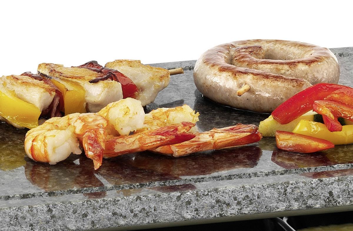 Raclette Hot Stone Mit Kunststein + 8 Grillpfännchen - Schwarz/Grau, Design, Kunststoff/Stein (45,5/27/15,5cm) - Trisa Electronics