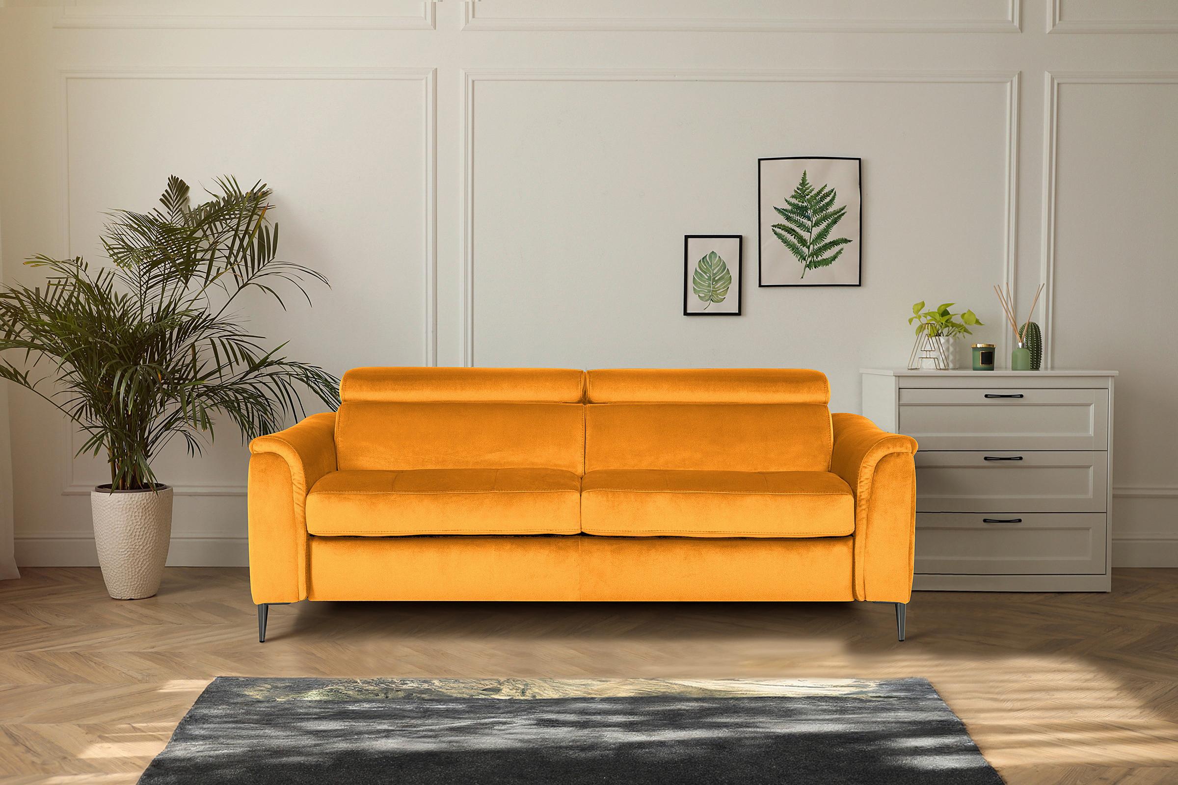 Schlafsofa Pafos Gelb B: 203 cm - Chromfarben/Gelb, Design, Textil (203/77-98/103cm) - MID.YOU