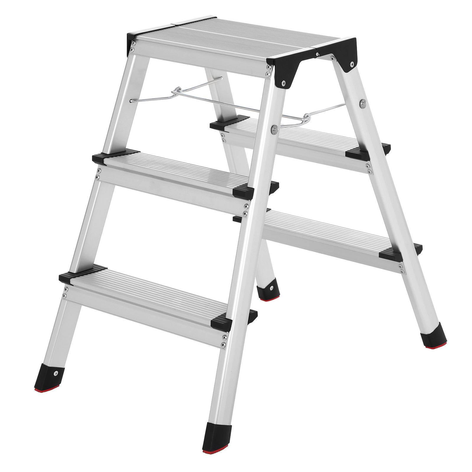 KLAPPTRITTLEITER Aluminium, B/H/T: 44x68x20 cm - Silberfarben/Schwarz, Basics, Kunststoff/Metall (44/68/20cm)
