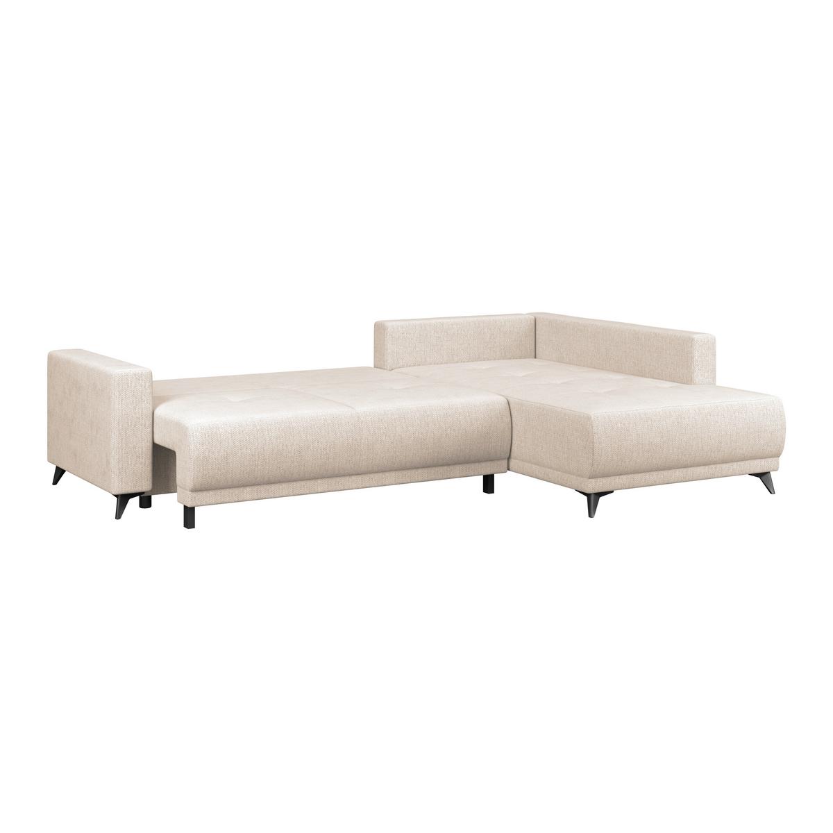 Ecksofa mit Schlaffunktion & Bettkasten Texas Beige - Beige/Schwarz, KONVENTIONELL, Holz (259/203cm)