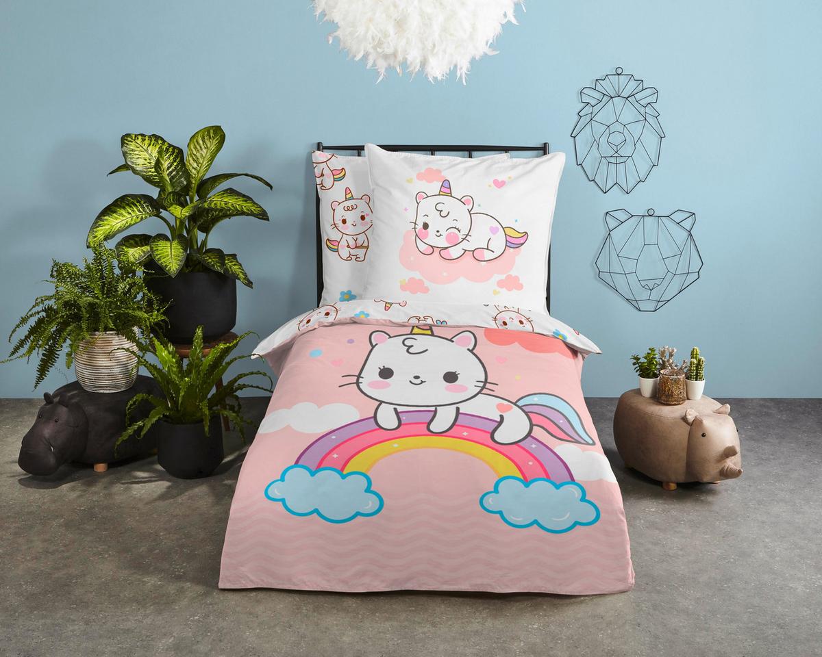 Jugendbettwäsche Puk Rosa Rot Weiß 135x200 Cm - Rot/Rosa, Design, Textil (135/200cm)